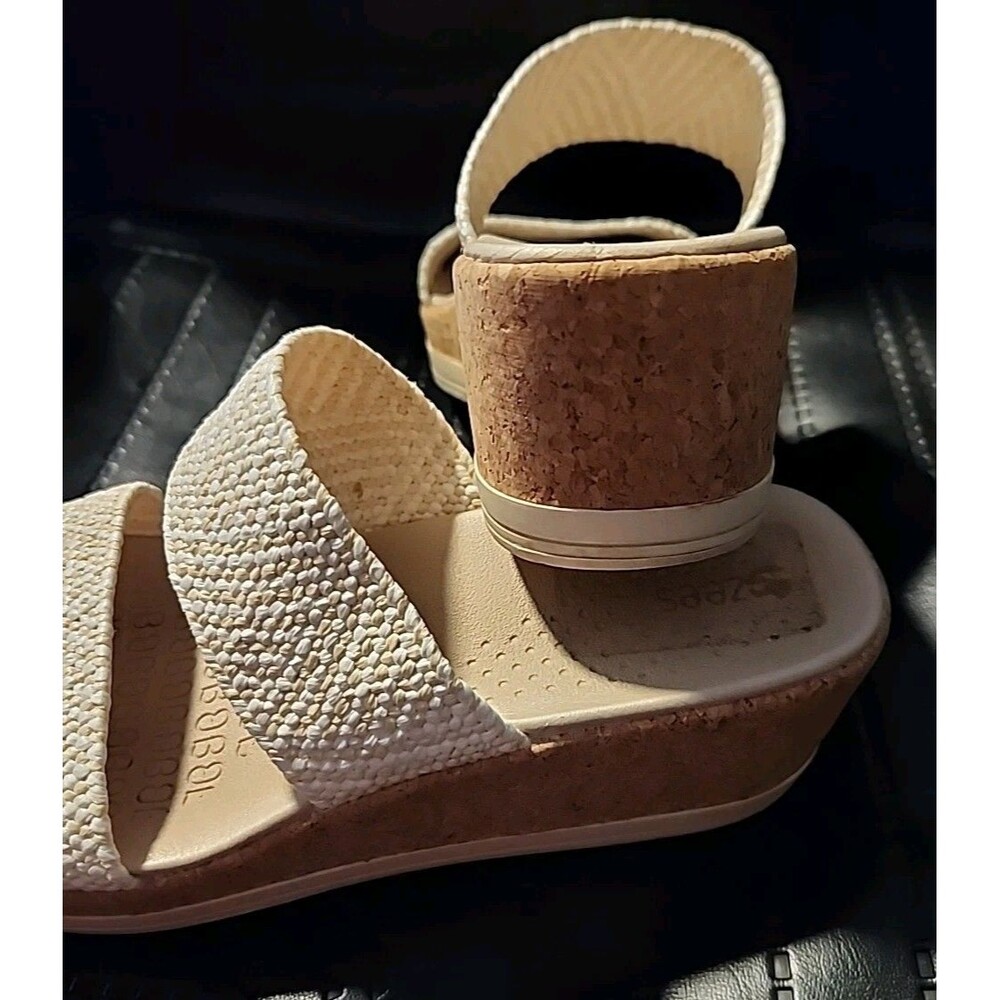 Bzees Slide Sandal 9M Resort White/Tan Wedge Slip On Comfort Washable Cork *READ - Picture 6 of 9